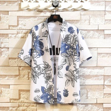 Men's Fashion T-Shirt Color Matching Printed Casual Short-Sleeved Shirt